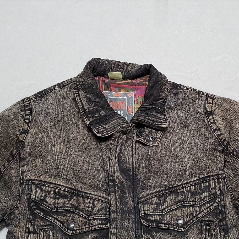 Rare Vintage 80s New Wave Todays News  Black Acid Wash Denim Puffer Jacket - Picture 9 of 14